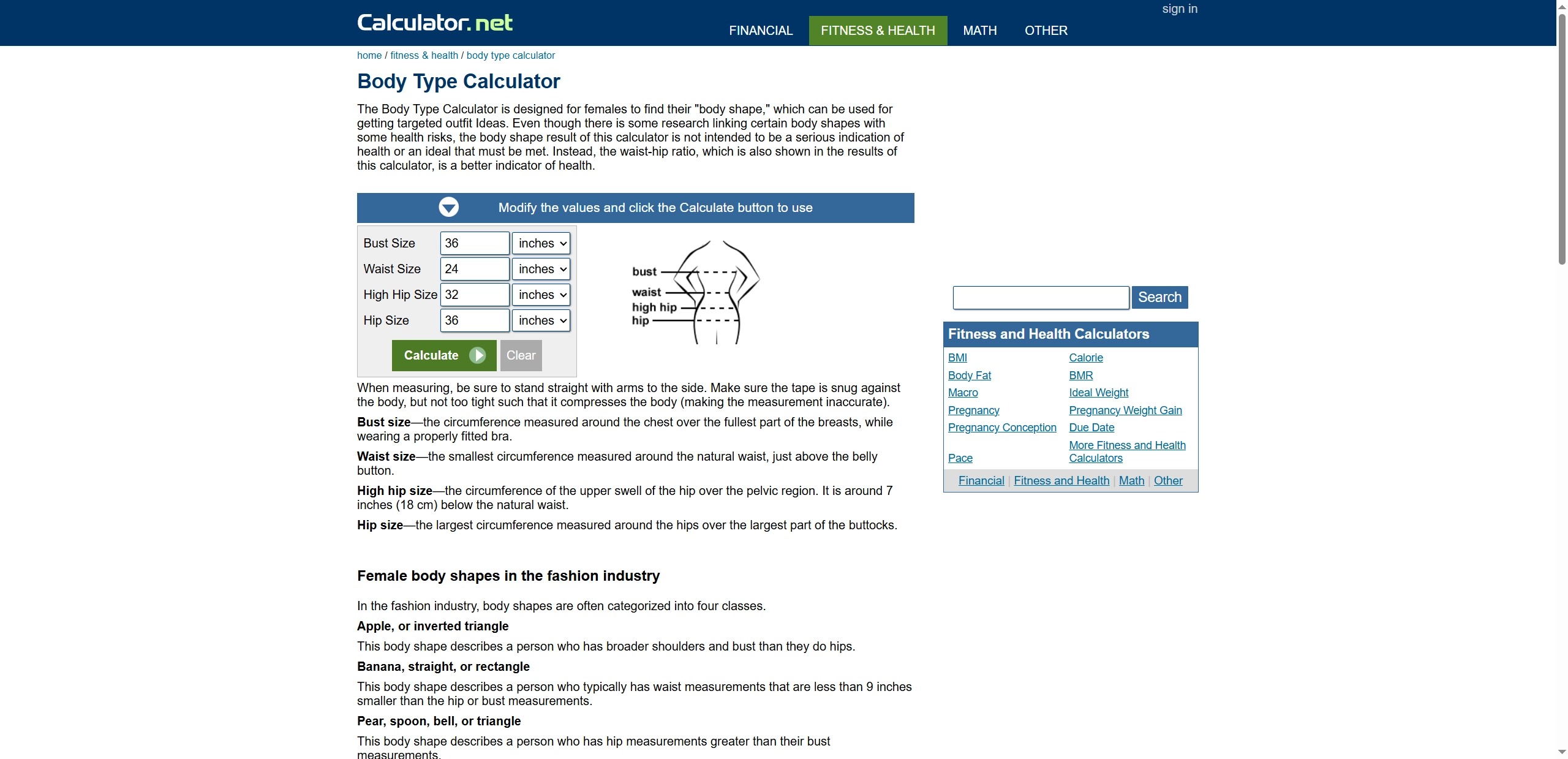 Female Body Visualizer Calculator Body Type