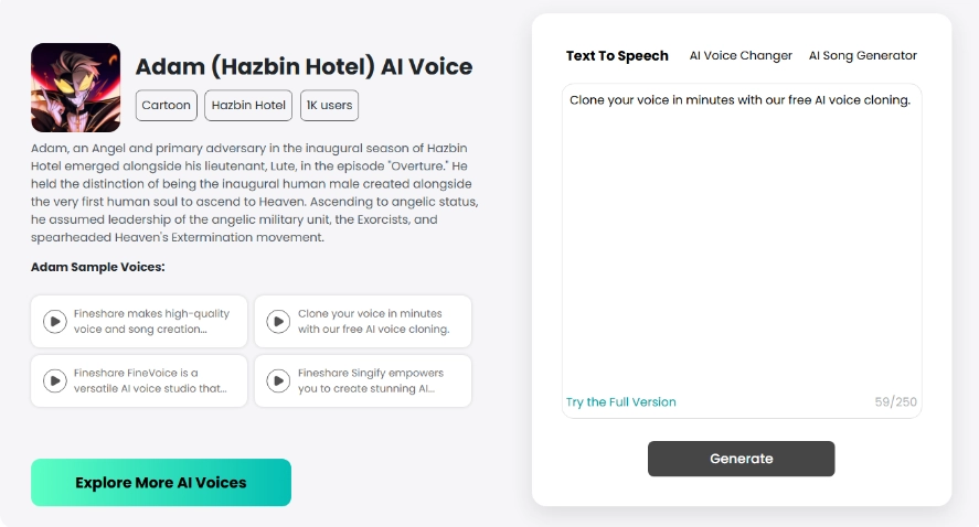 Fineshare - Adam Text to Speech Voice Template