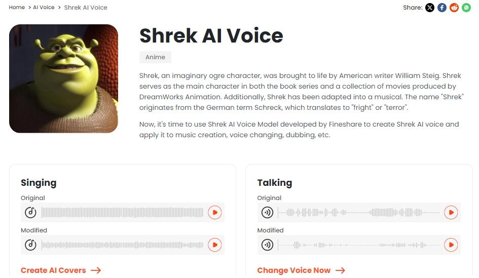 Fineshare- Shrek AI Voice Generator
