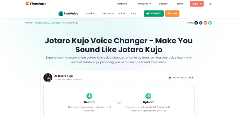 Fineshare Voice to Jotaro Kujo AI Voice Generator