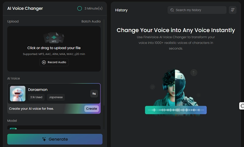 FineVoice AI Doraemon Voice Changer