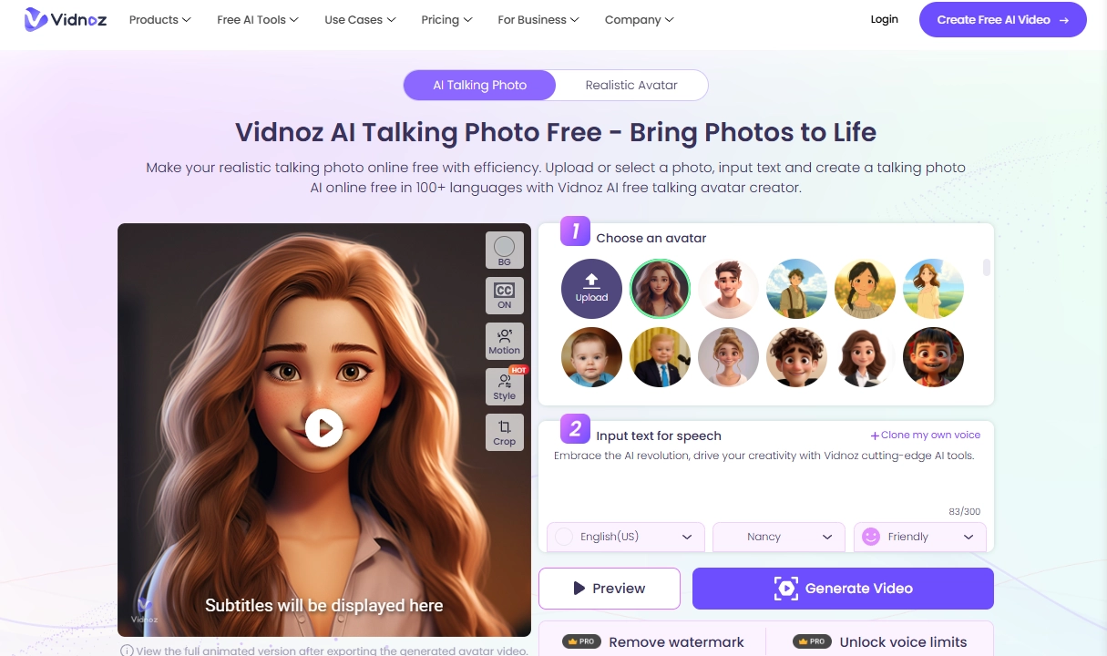Flux AI Image Generator Vidnoz Talking Head