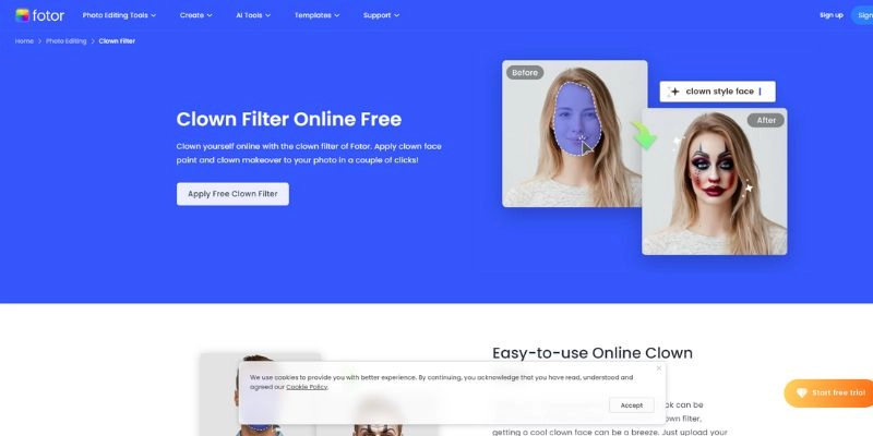 Fotor Online AI Clown Filter Editor
