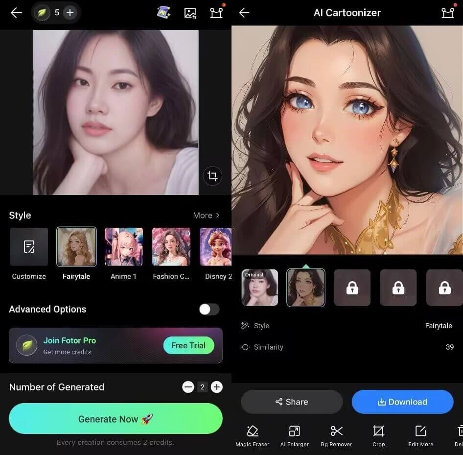 Fotor Paid AI App That Turns Pictures into Cartoons