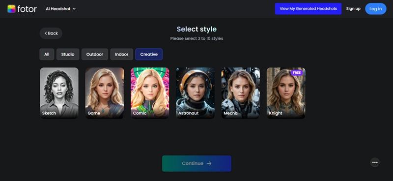 Fotor Selecting Avatar