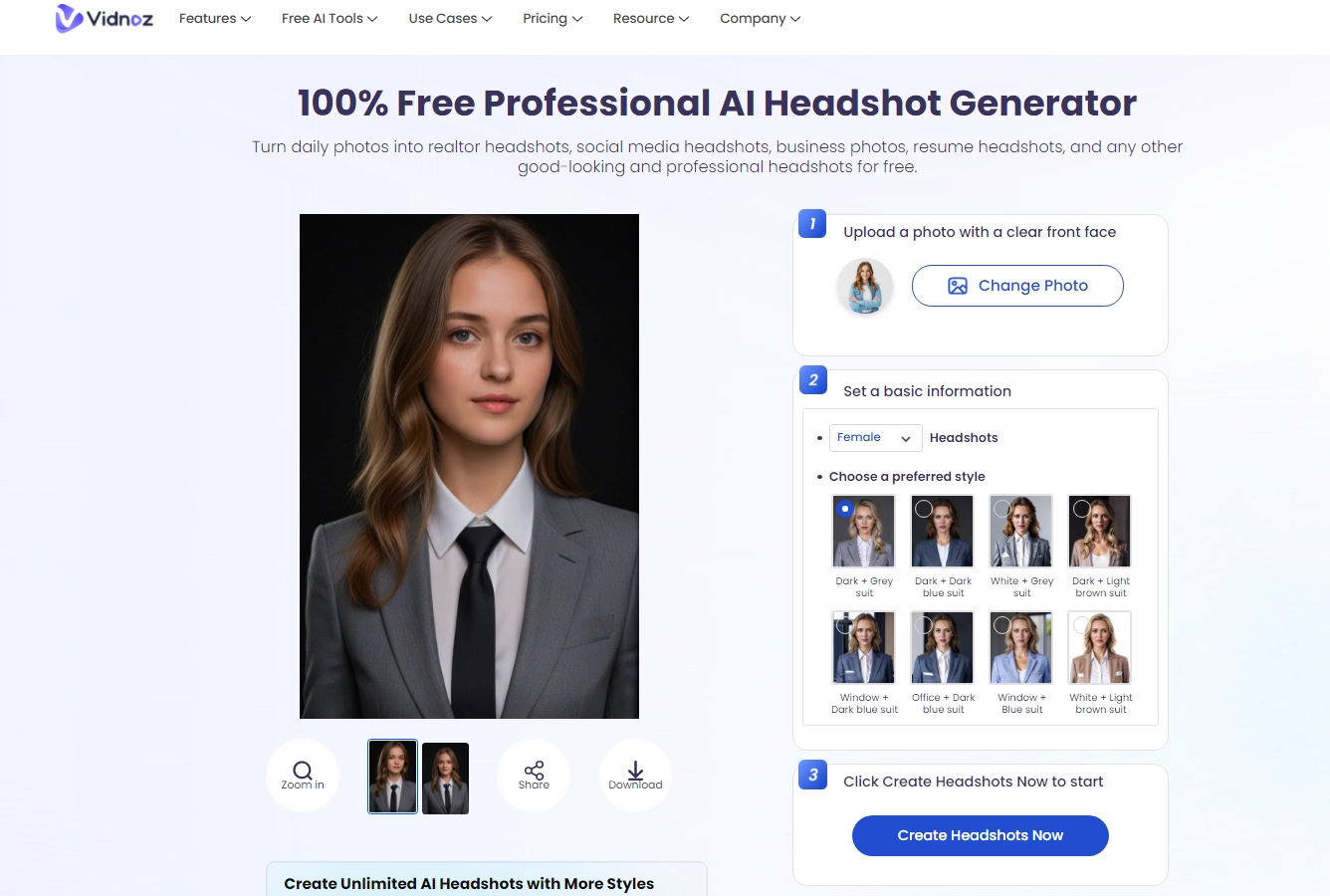 Free AI Headshot Created by Vidnoz