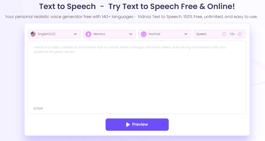 Free AI Voice Over Vidnoz Text