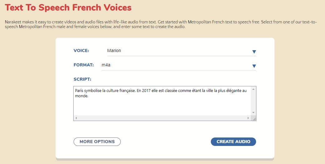 French Text to Speech Narakeet