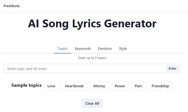 AI Song Lyrics Generator - Freshbots