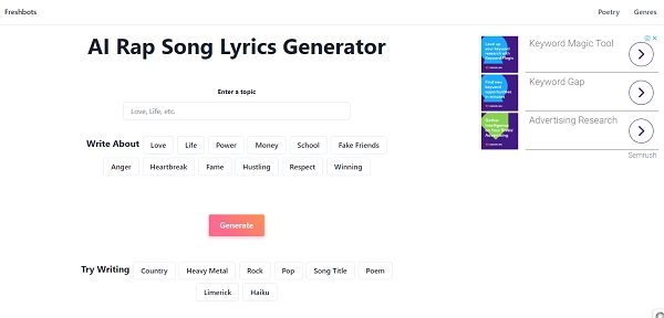 AI Rap Lyrics Generator - Freshbots