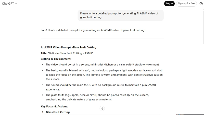 Generate AI ASMR Video Prompt in ChatGPT