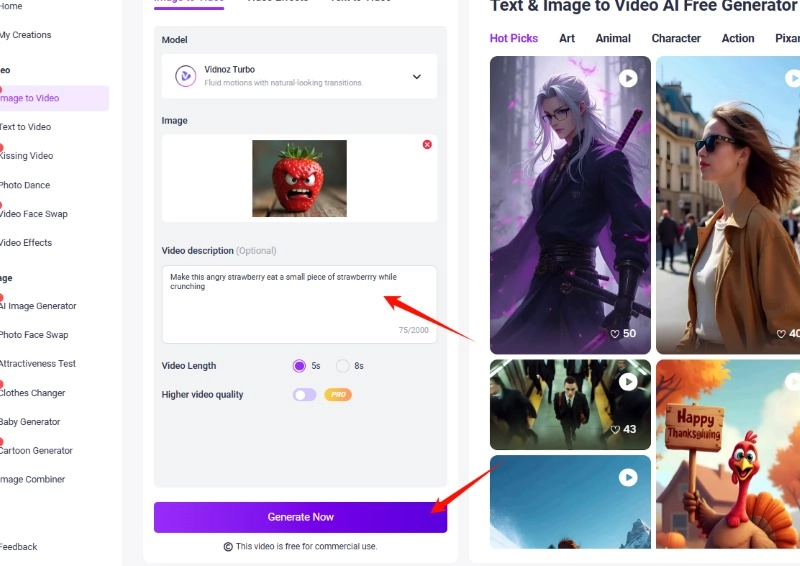 Generate AI Fruit Face Video from Image in Vidnoz AI
