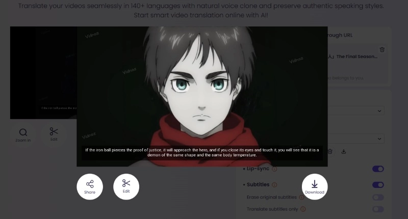 Generate and Download the Translated Video from Multi Language Translator Online