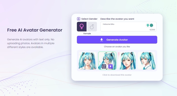Generate Anime PFP with Vidnoz AI Avatar Generator