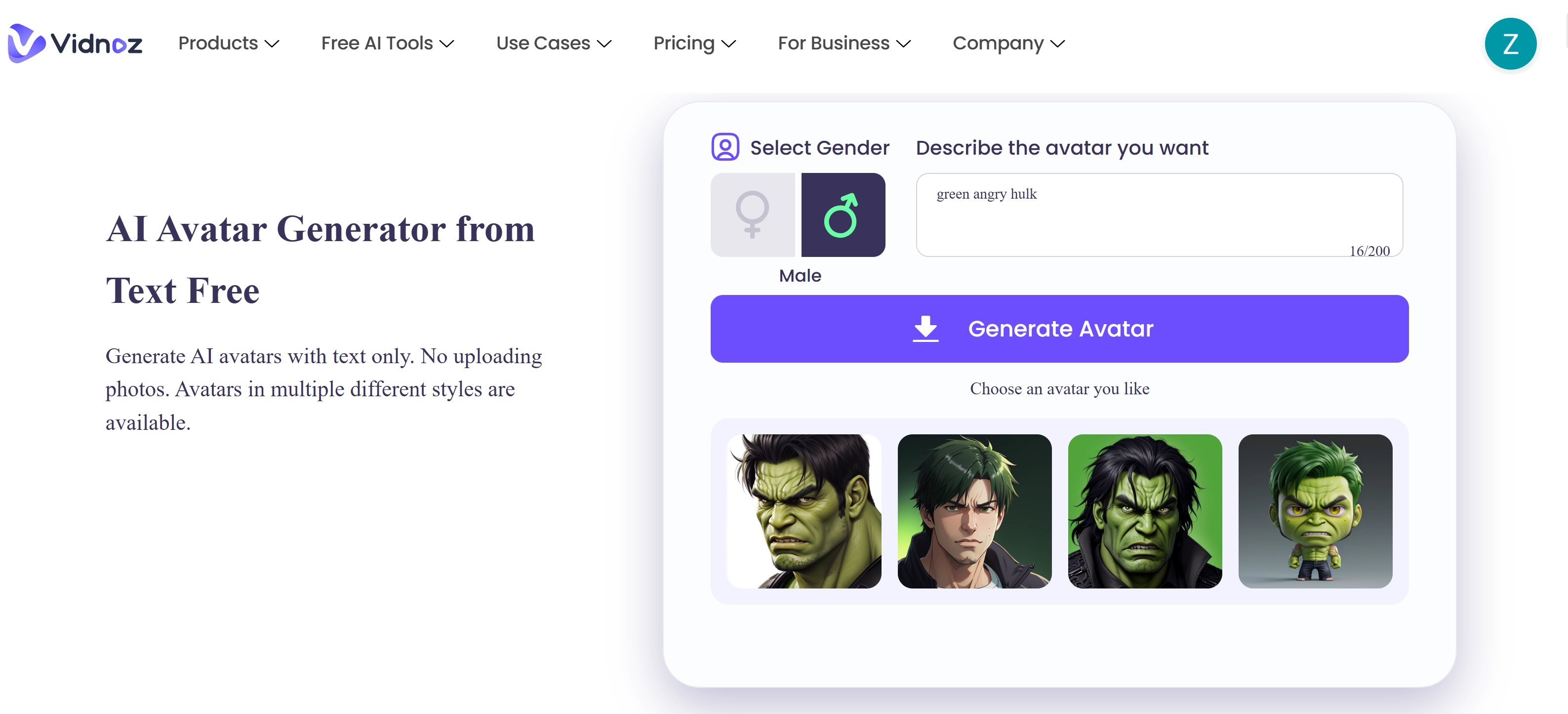 Generate Avatar Through Vidnoz