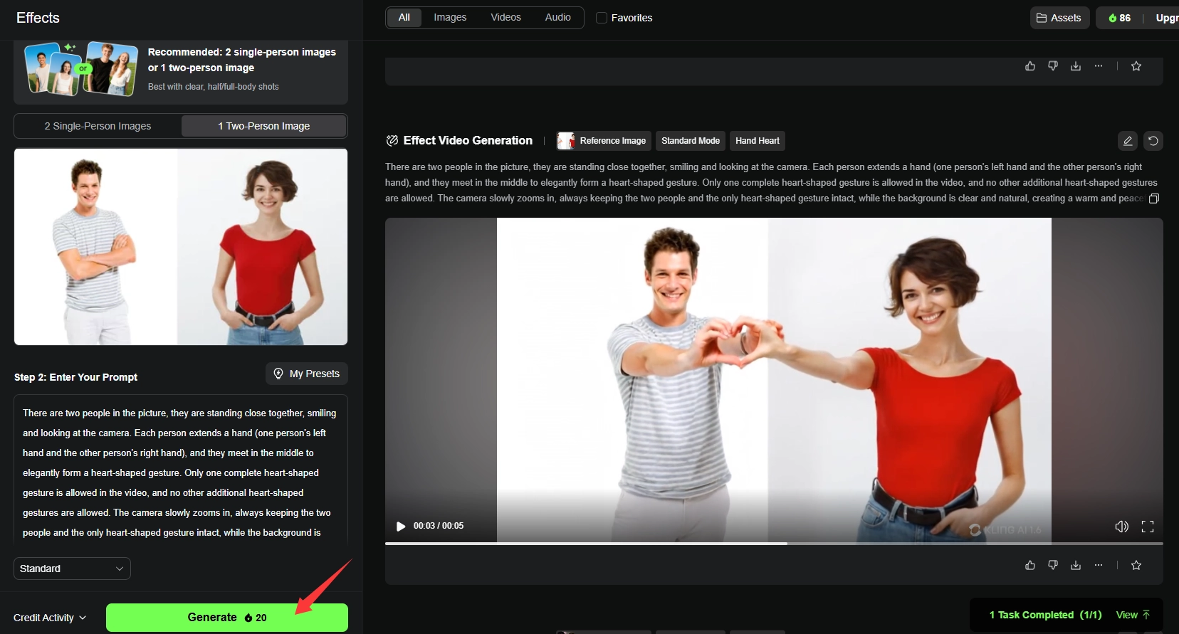 Generate Realistic Hand Heart Videos with Kling