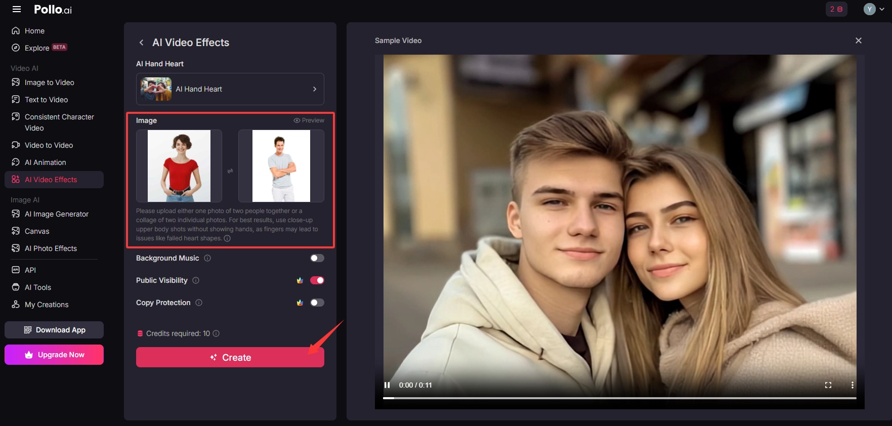 Generate Realistic Hand Heart Videos with Pollo