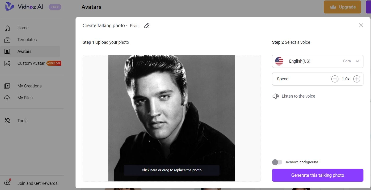 Generate Talking Photo of Elvis