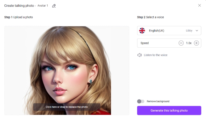 Generate Taylor Swift Talking Video With AI Voice - Step 1
