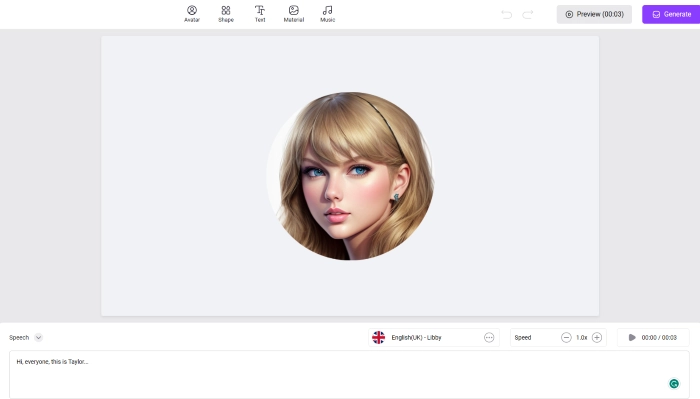 Generate Taylor Swift Talking Video With AI Voice - Step 2