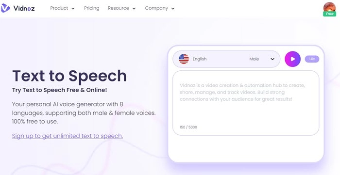 Generate Voice Over for YouTube with Vidnoz Text to Speech