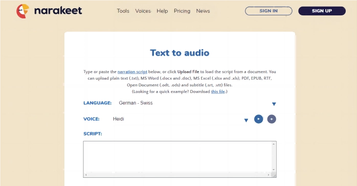 German Text to Speech Narakeet