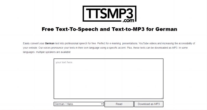 German Text to Speech TTSMP3