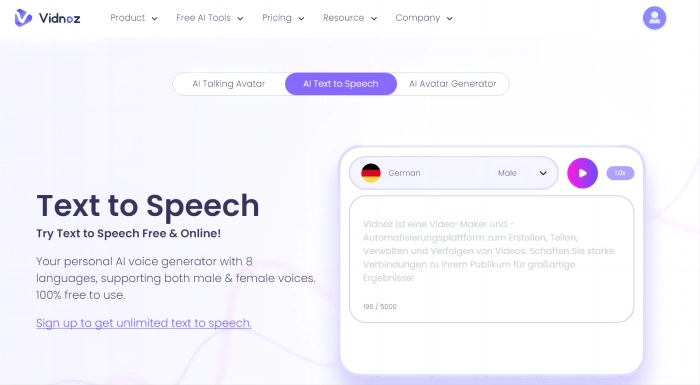 German Text to Speech Vidnoz