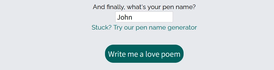 Give Pen Name of Valentine Love Poem