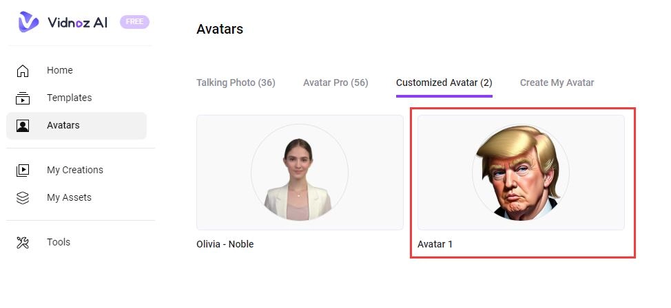 Go to Customized Avatar to See Your Talking Head Avatar