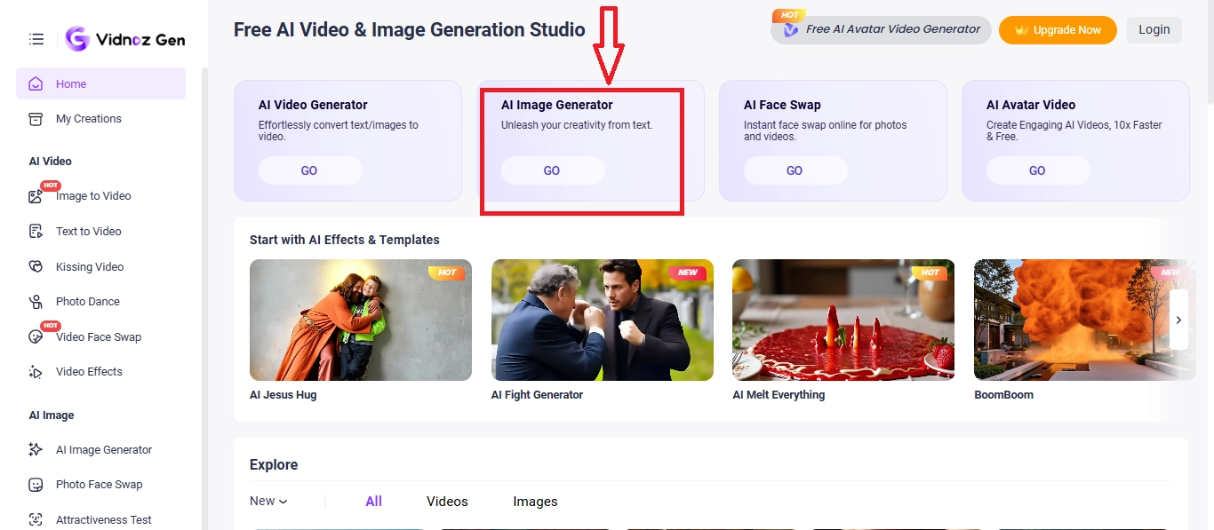 Go to Vidnoz “AI Image Generator” Tool