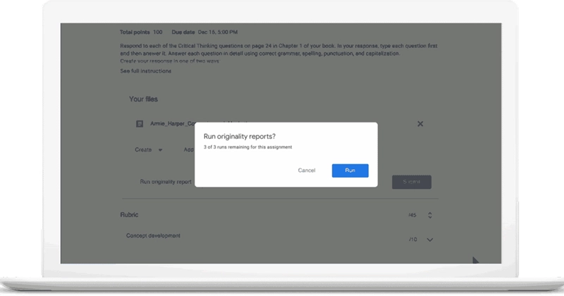 Google Classroom Originality Report