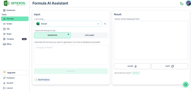 GPT Excel Formula Generator