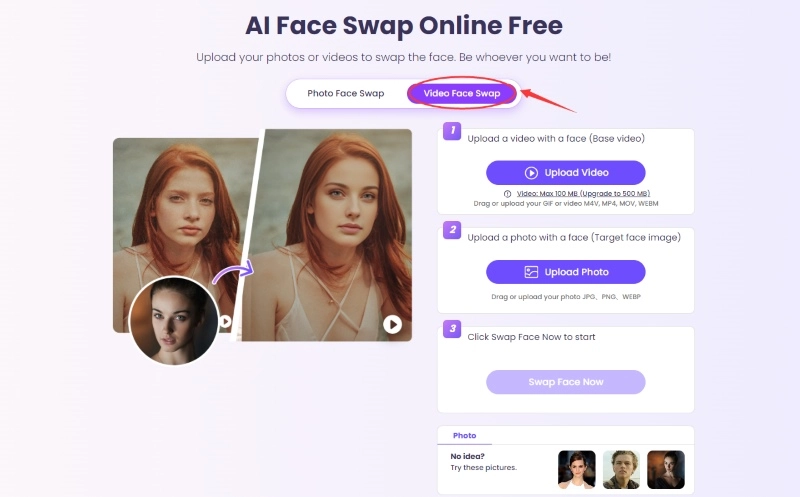 Head over to Vidnoz Video Face Swap for Ariana Grande Deepfake