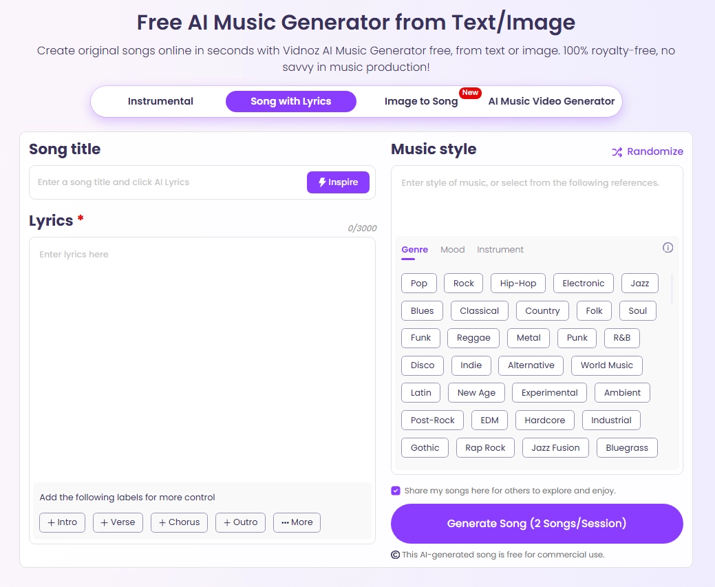 Hear Your Rhymes in Action with Vidnoz AI Music Generator