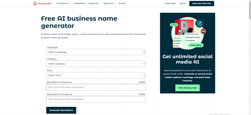 Hootsuite Free AI Business Name Generator