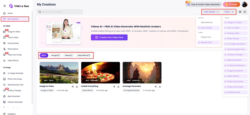 How to Check the Content Created on Vidnoz Gen-1