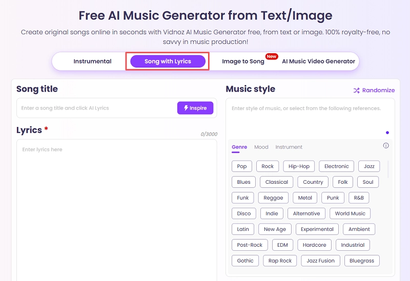 How to Generate AI Songs via Vidnoz-1