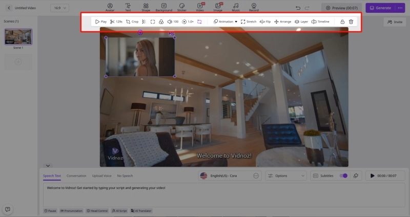 How to Make a Picture-in-Picture Video with Vidnoz - Adjustment