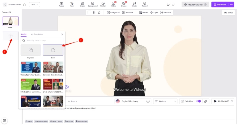 How to Make a Picture-in-Picture Video with Vidnoz - Blank Scene