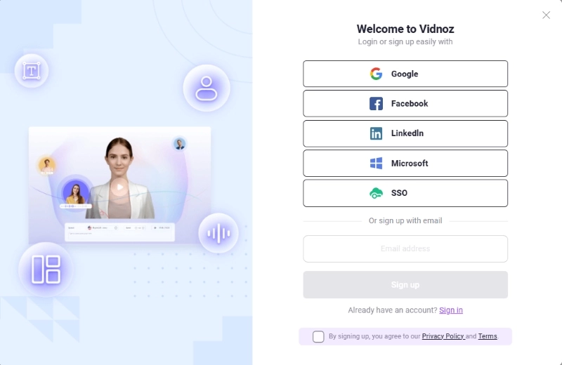 How to Make a Picture-in-Picture Video with Vidnoz - Sign up