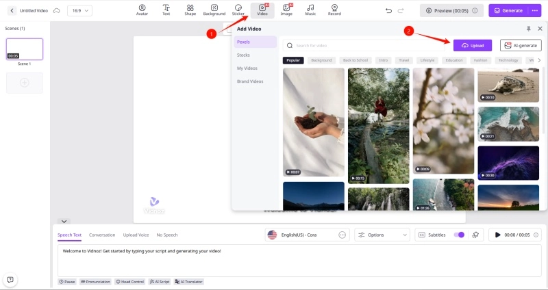 How to Make a Picture-in-Picture Video with Vidnoz - Upload