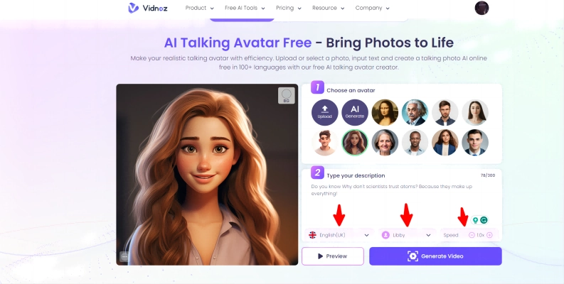 How to Make Cartton Face Vidnoz AI Talking Cartoon Avatar Add Text