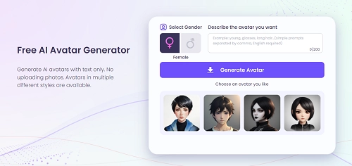 Select Gender and Describe What You Want to Create