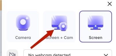 Vidnoz Record Select Screen and Cam