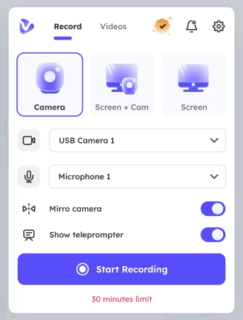 Choose Recording Type Vidnoz