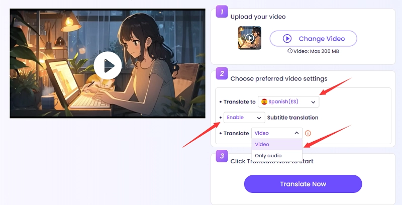 How to Translate Video Subtitles with Vidnoz AI Video Translator - Step 2