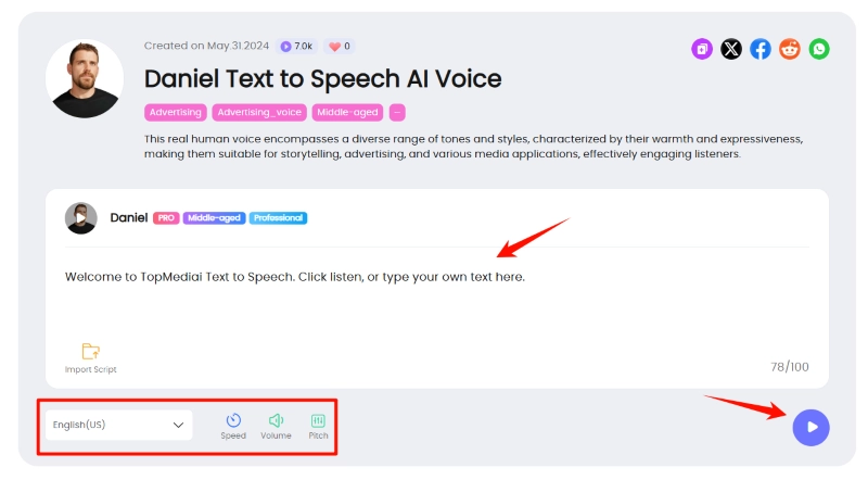 How to Use Text to Speech Daniel - Adjust and Preview