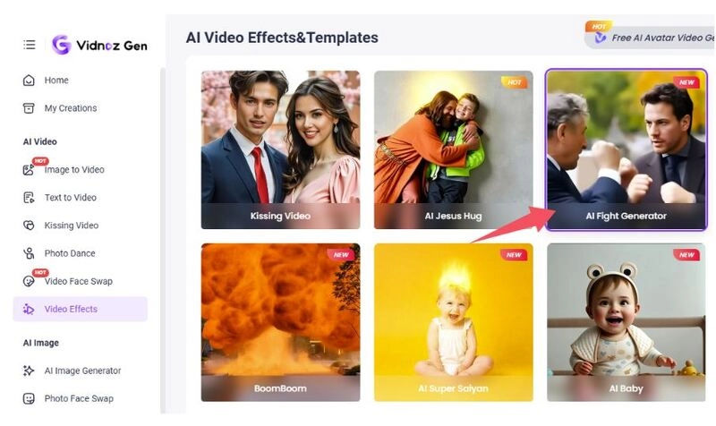 How to Use Vidnoz Gen Video Effect - Step 1