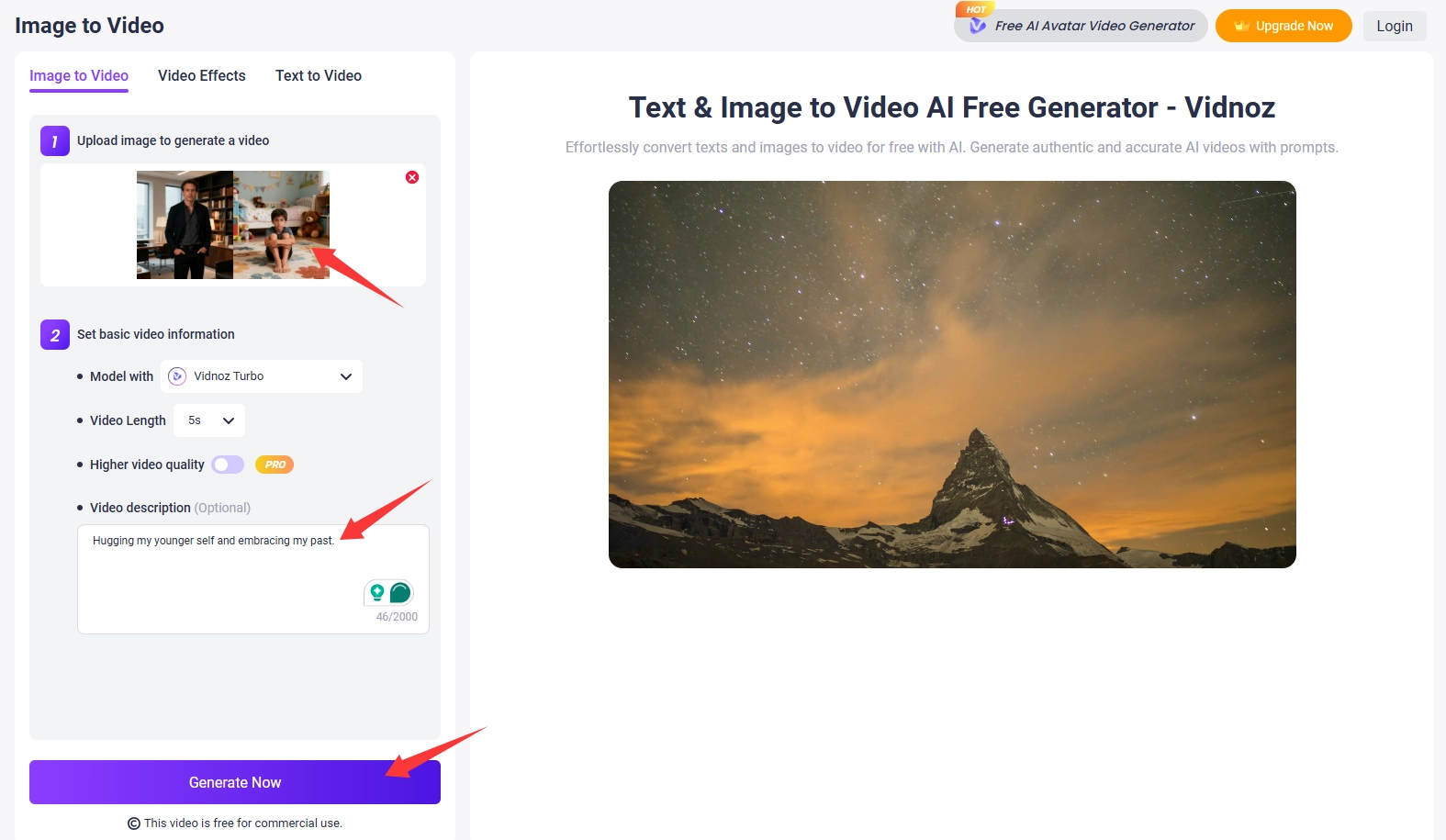 Hugging My Younger Self AI Free with Vidnoz